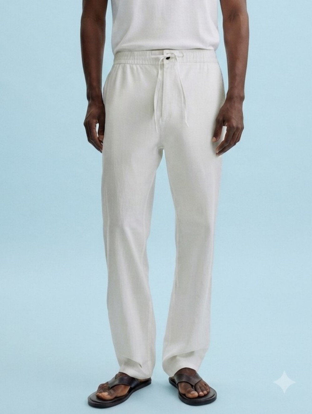 H&M Men's Drawstring Linen/Cotton Lightweight Pants Button Fly size 36 White